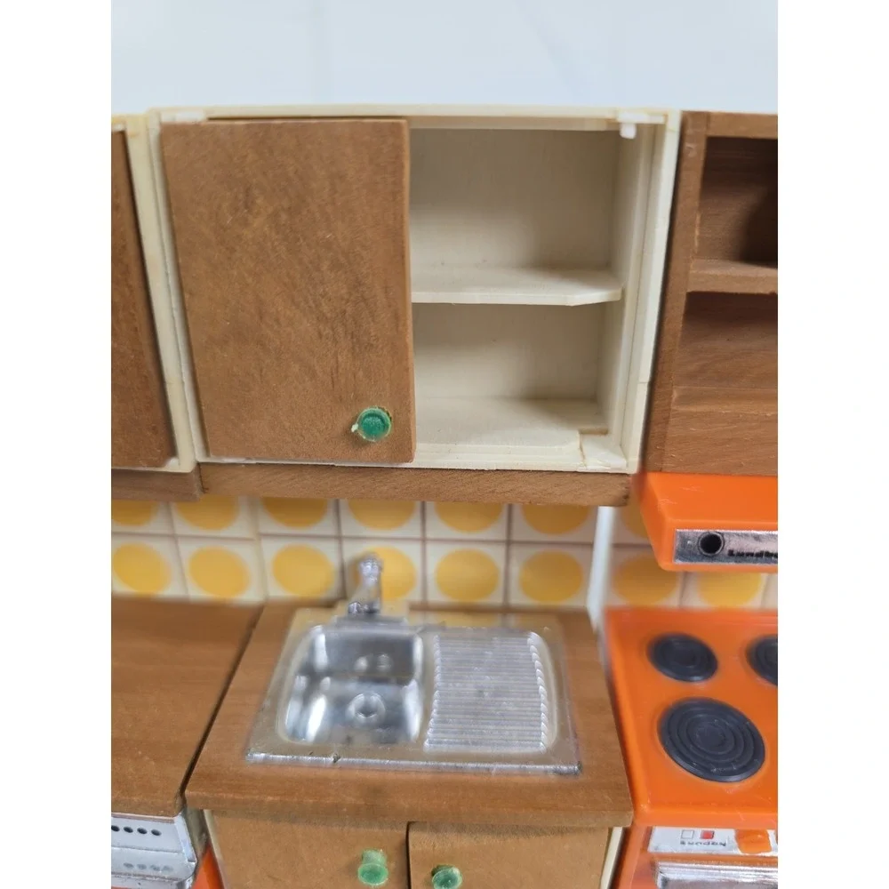 Lundby MCM Orange Dollhouse Kitchen Stove Sink Dishwasher Fridge 1:16 scale